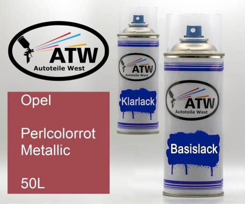 Opel, Perlcolorrot Metallic, 50L: 400ml Sprühdose + 400ml Klarlack - Set, von ATW Autoteile West.